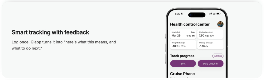 Best GLP-1 tracker apps: Glapp's feedback loop.