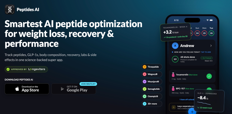 Best peptide tracking app: Peptides AI as the best all-around option.