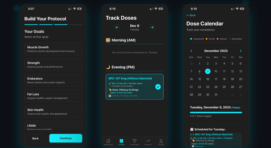 Best peptide tracker app: PeptIQ functionality examples.