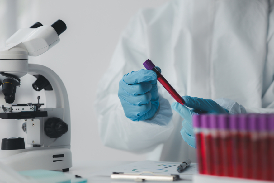 BPC-157 for dogs: a scientist performing blood tests.