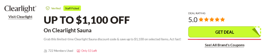 Clearlight sauna Black Friday sale: coupon code.
