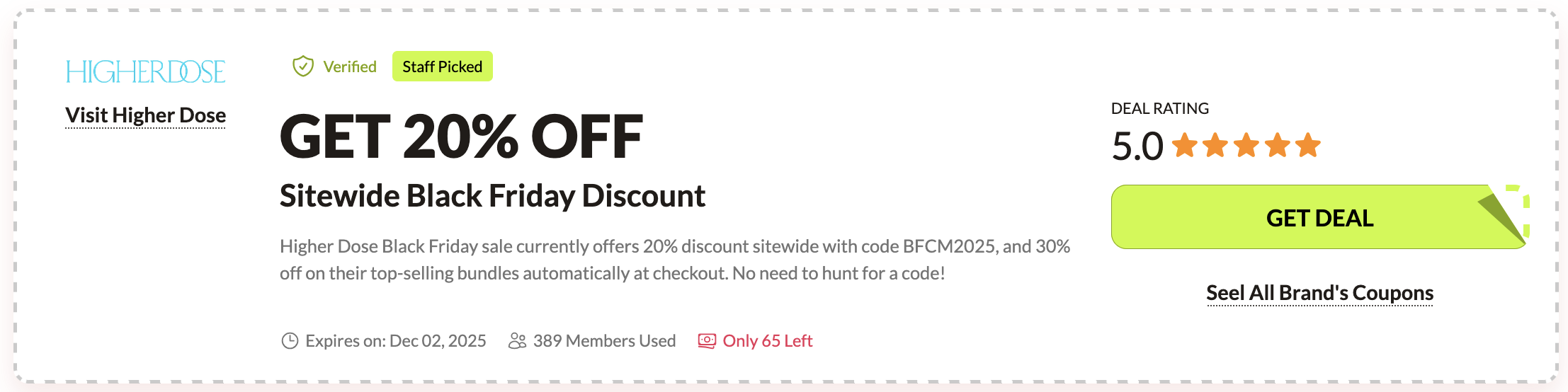 Higher Dose Black Friday: choosing your coupon code.