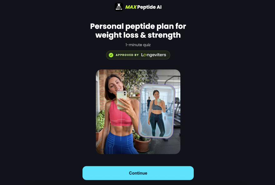 MAX Peptide AI review: pass the quiz after installing the app.
