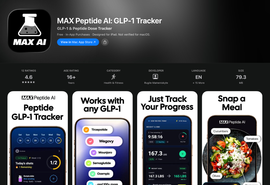MAX Peptide AI review: download the app from either the Apple App Store or the Google Play Store.