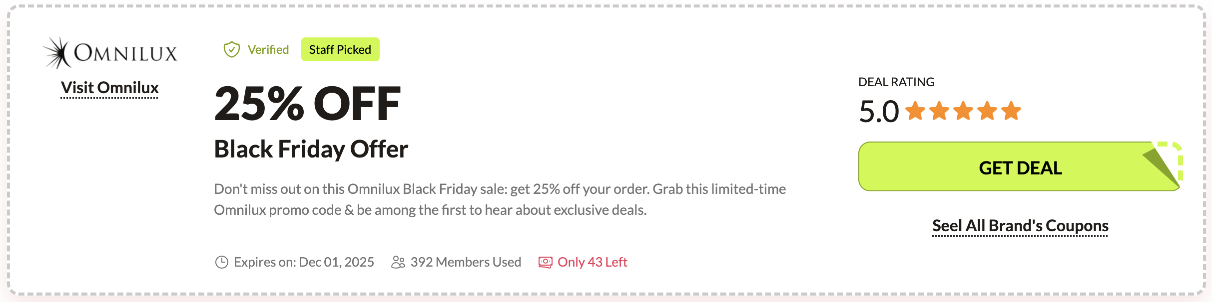 Omnilux Black Friday sale: choosing your coupon code.