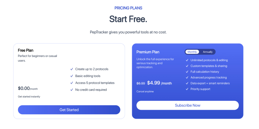 Peptide tracker comparison: PepTracker pricing options.