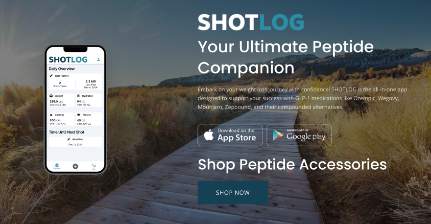 Peptide tracker comparison: SHOTLOG's front page header.