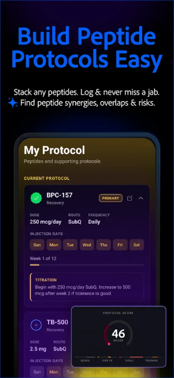 Peptides AI review: peptide tracking capabilities of the app.