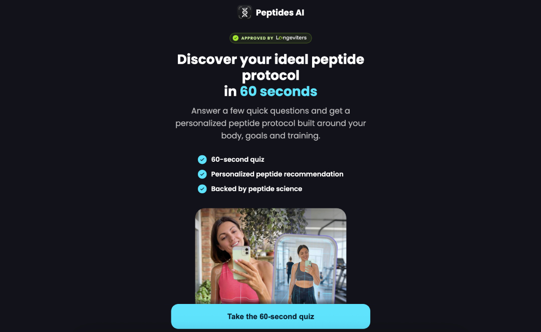 Peptides AI review: main app quiz.
