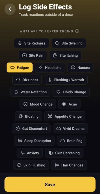Peptides AI review: logging side effects.