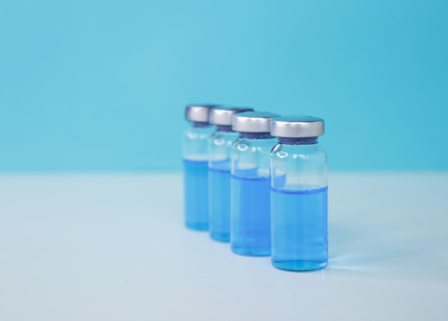 Peptides for dogs with arthritis: peptide vials on a table.