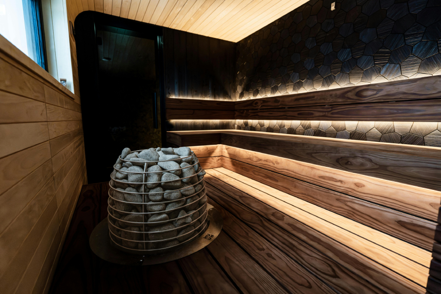 Sauna benefits: the interior of a traditional, wooden sauna.