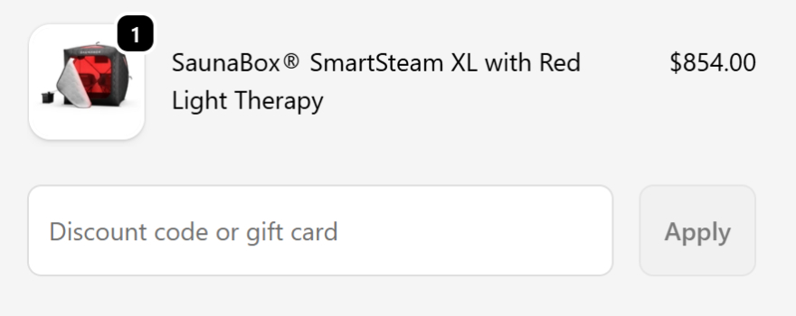 SaunaBox Black Friday: applying the discount code.