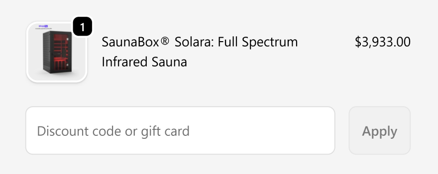 SaunaBox discount code: applying the discount.
