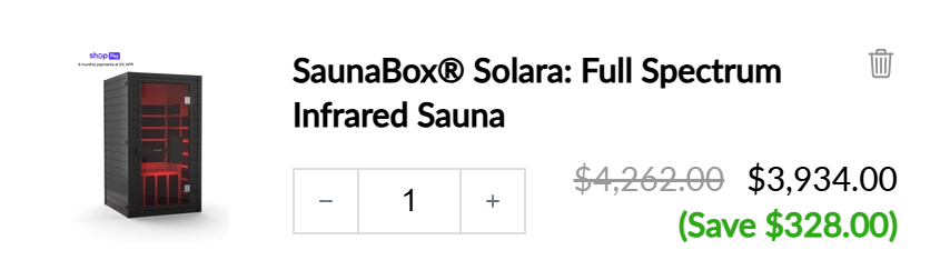 SaunaBox discount code: adding your product to the shopping cart.